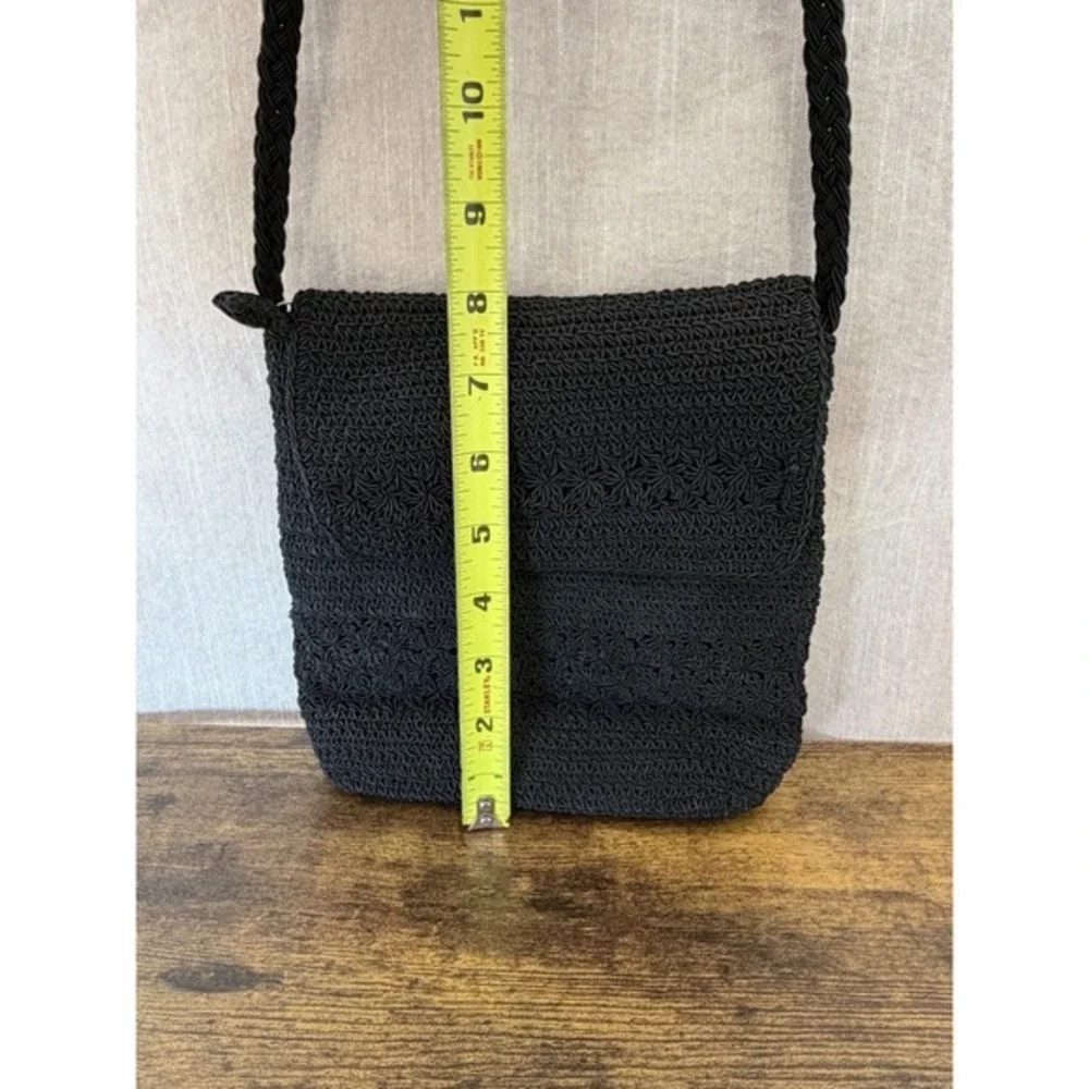 Amanda Smith Woven Shoulder HOBO Bag Purse Black Crochet Knit‎